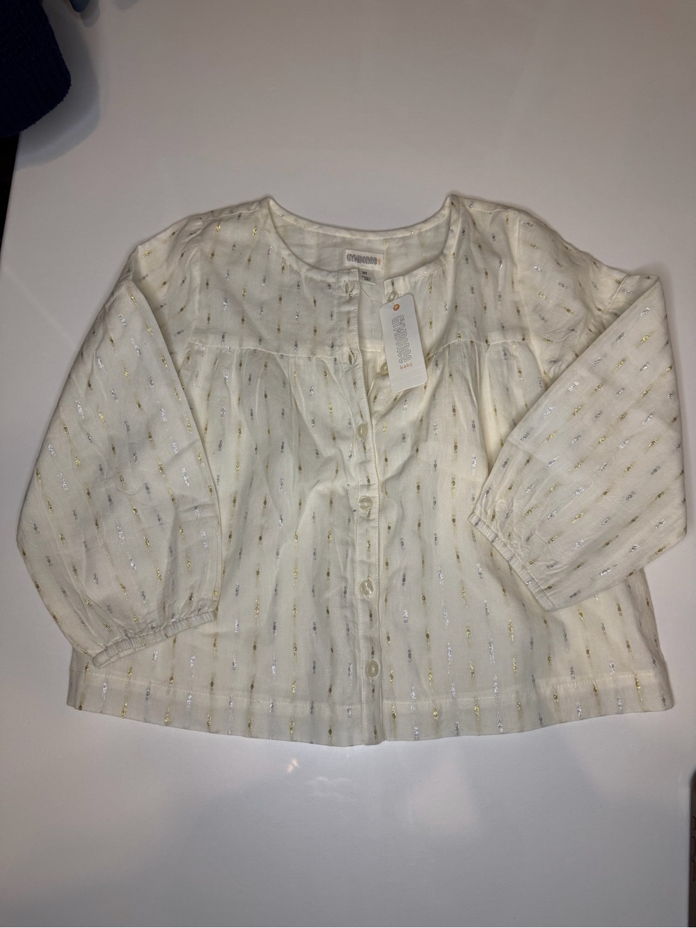 Gymboree Cream Top with Subtle Gold Stripes